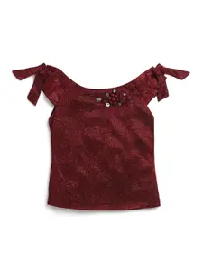 Tiny Girl Girls Self Design Sleveeless Tie-Ups Top
