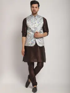 Kaifoo Floral Printed Regular Kurta & Churidar With Nehru Jacket