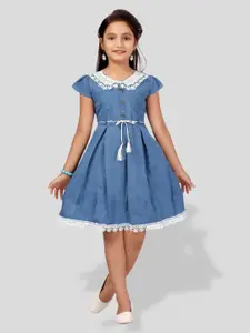 BAESD Girls Cap Sleeves Lace-Up Cotton Fit & Flare Dress