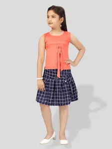BAESD Girls Checked Shirt And Pleated Detail Top With Skirt