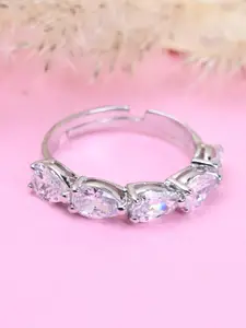 Clara 92.5 Sterling Silver Rhodium-Plated Stone Studded Adjustable Finger Ring