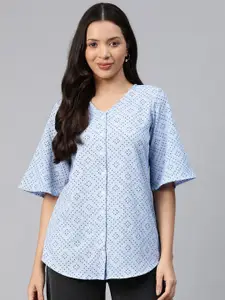 Ayaany Printed Flared Sleeves Cotton Longline Top