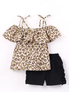 CrayonFlakes Printed Pure Cotton Top with Shorts Clothing Set