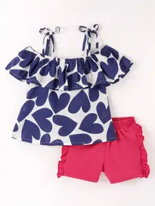 CrayonFlakes Girls Printed Top with Shorts Pure Cotton Clothing Set
