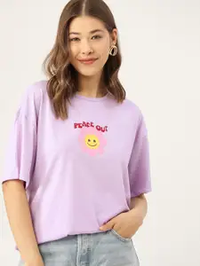 DressBerry Pure Cotton Printed Drop-Shoulder Sleeves Longline T-shirt