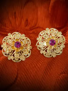 MEENAZ Set Of 4 Gold-Plated  Cubic Zirconia Dome Shaped Studs Earrings