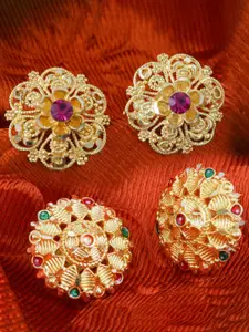 MEENAZ Set Of 2 Gold-Plated Cubic Zirconia Dome Shaped Studs Earrings