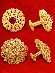 MEENAZ Set Of 2 Gold-Plated Floral Shaped Studs Earrings