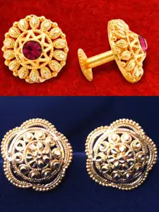 MEENAZ Set Of 2 Gold-Plated Floral Shaped Studs Earrings