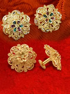 MEENAZ 2Pcs Gold-Plated Studs Earrings