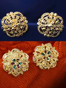 MEENAZ Set Of 2 Gold-Plated Floral Shaped Studs Earrings