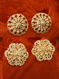 MEENAZ Set of 2 Gold-Plated Cubic Zirconia Dome Shaped Studs Earrings