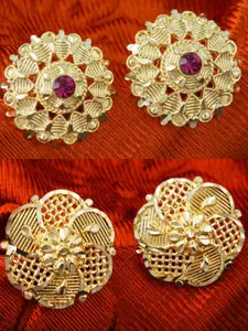 MEENAZ Set of 2 Gold-Plated Cubic Zirconia Dome Shaped Studs Earrings