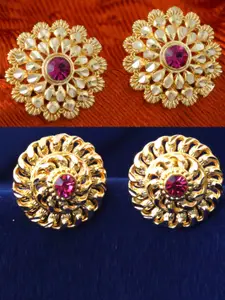 MEENAZ 2Pcs Gold-Plated Studs Earrings