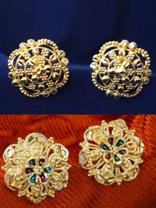 MEENAZ Set Of 2 Gold-Plated Floral Shaped Studs Earrings
