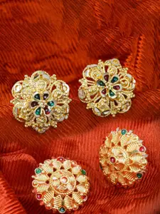 MEENAZ 2Pcs Gold-Plated Studs Earrings
