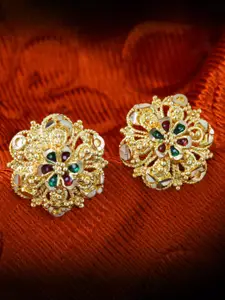 MEENAZ Set Of 4 Gold-Plated Cubic Zirconia Dome Shaped Studs Earrings