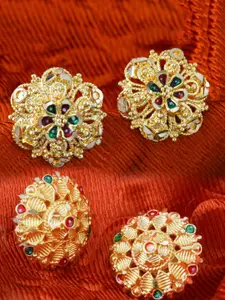 MEENAZ Set of 2 Gold-Plated Cubic Zirconia Dome Shaped Studs Earrings