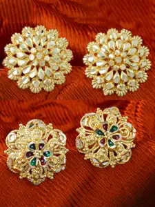 MEENAZ Set Of 2 Gold-Plated Stone Studded Studs Earrings