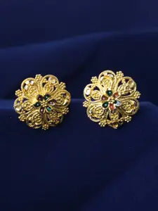 MEENAZ Set Of 2 Gold-Plated Floral Shaped Studs Earrings