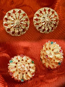 MEENAZ Set Of 2 Gold-Plated Stone Studded Studs Earrings