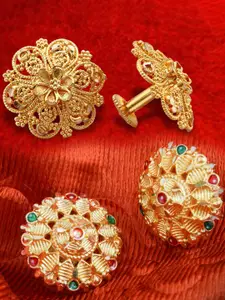 MEENAZ Set Of 2 Gold-Plated Stone Studded Studs Earrings
