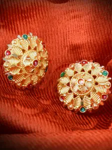 MEENAZ Set Of 2 Gold-Plated Floral Shaped Studs Earrings