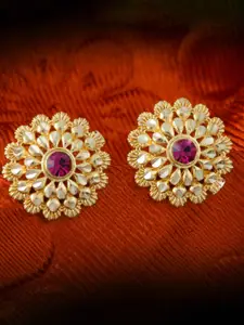 MEENAZ Set of 4 Gold-Plated Cubic Zirconia Dome Shaped Studs Earrings