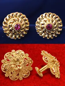 MEENAZ Set Of 2 Gold-Plated Floral Shaped Studs Earrings