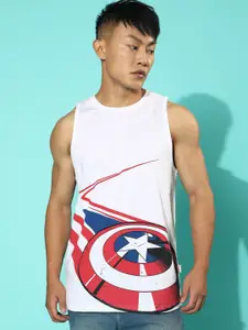 VEIRDO White & Red Superhero Captain America Printed Sleeveless Cotton T-Shirt