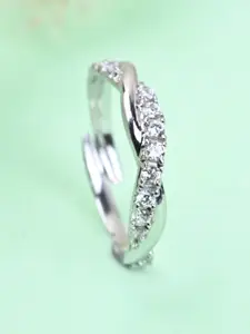 Clara 925 Sterling Silver Rhodium-Plated CZ-Studded Adjustable Finger Ring