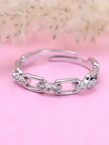 Clara Rhodium-Plated 925 Sterling Silver CZ-Studded Adjustable Finger Ring