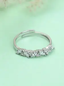 Clara 925 Sterling Silver Rhodium-Plated CZ-Studded Adjustable Finger Ring