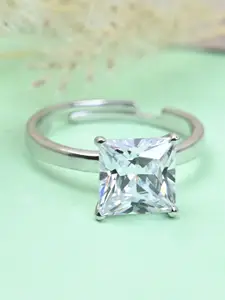 Clara 925 Sterling Silver Cubic Zirconia Studded Adjustable Finger Ring