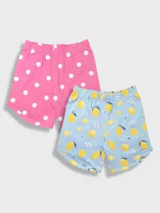 YK Girls Pack Of 2 Conversational Printed Pure Cotton Shorts