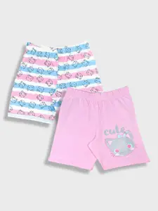 YK Girls Pack Of 2 Printed Pure Cotton Shorts