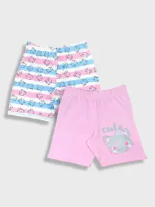 YK Girls Pack Of 2 Printed Pure Cotton Shorts