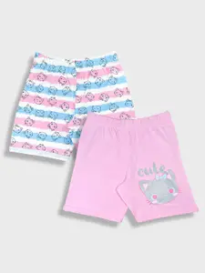 YK Infants Girls Pack Of 2 Printed Pure Cotton Shorts