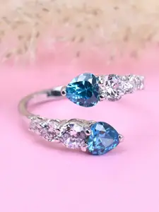 Clara 925 Sterling Silver Rhodium-Plated CZ-Studded Adjustable Finger Ring