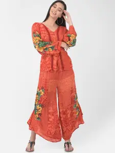 VELDRESS Women Floral Printed Top With Trousers