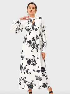 Zapelle Floral Printed Tie-up neck Bishop Sleeve A-Line Maxi Dress