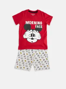 Pantaloons Junior Boys Mickey Mouse Graphic Printed Pure Cotton T-Shirt With Shorts