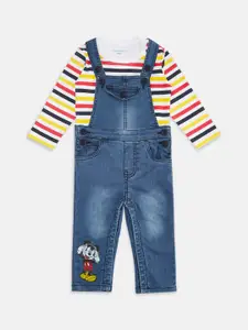 Pantaloons Baby Infant Boys Mickey Mouse Printed Cotton Dungaree With T-shirt