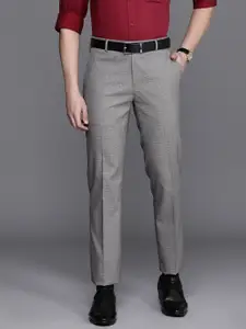Raymond Men Mid-Rise Checked Slim Fit Trousers