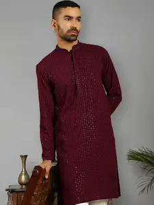 Anouk Men Embroidered Regular Sequinned Pure Cotton Kurta with Pyjamas