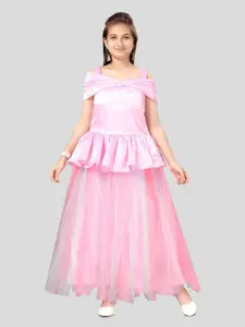 BAESD Girls Off-Shoulder Fit & Flare Silk Maxi Dress