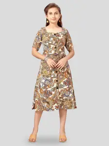 BAESD Girls Floral Printed Fit & Flare Midi Dress