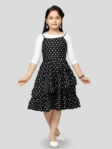BAESD Girls Polka Dot Printed Layered Fit & Flare Dress With T-Shirt