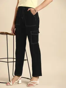 all about you Women Cotton High-Rise Cargo Style Jeans