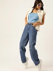 DressBerry Women High-Rise Low Distress Pure Cotton Jeans